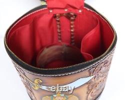 Handtooled & Laced Leather Shriner Fez Hatbox Heirloom Quality One Of A Kind