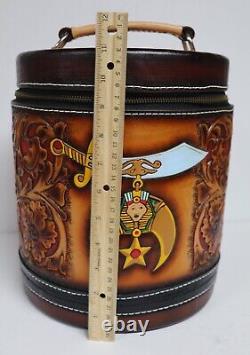 Handtooled & Laced Leather Shriner Fez Hatbox Heirloom Quality One Of A Kind