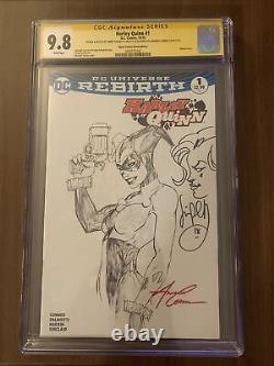 Harley Quinn #1 (2016) One Of A Kind Signed & Sketch By AC & JP! CGC 9.8! 