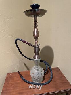 Hookah, One of Kind, Fine Etched Glass Base and Copper Direct From Baghdad