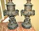 Huge Pair One Of A Kind 1880s Oil Lamp W Bacchus Heads, Cherubs, Floral Swags