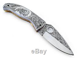 IB 2 Custom Hand Made D2 One Of Kind Special Engraved Folding Knife