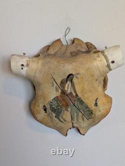 Indian Warrior Hand Painted Steer Head Folk Art One Of A kind