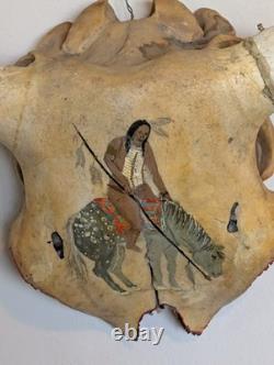 Indian Warrior Hand Painted Steer Head Folk Art One Of A kind
