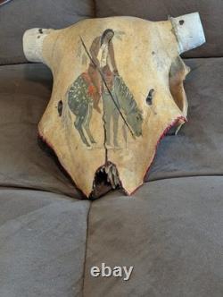 Indian Warrior Hand Painted Steer Head Folk Art One Of A kind