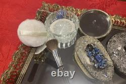 Jeweled One Of A Kind Silver Plated 10 Pc Vintage Vanity Set For Her None Used