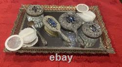 Jeweled One Of A Kind Silver Plated 10 Pc Vintage Vanity Set For Her None Used