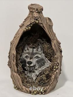 John Riggs Ceramic Sculpture Wolf In Tree One of a kind Rare Collectable! 13.5