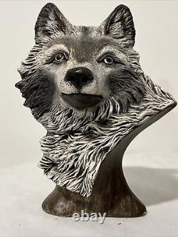 John Riggs Ceramic Sculpture Wolf In Tree One of a kind Rare Collectable! 13.5