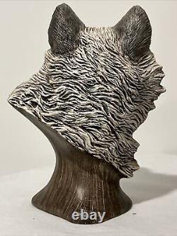 John Riggs Ceramic Sculpture Wolf In Tree One of a kind Rare Collectable! 13.5