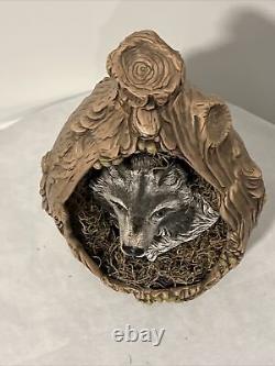 John Riggs Ceramic Sculpture Wolf In Tree One of a kind Rare Collectable! 13.5