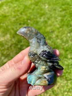 Labradorite Toucan, One of a Kind Hand Carved Labradorite Stone Toucan Sculpture