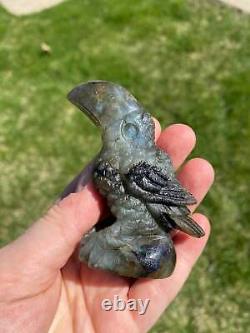 Labradorite Toucan, One of a Kind Hand Carved Labradorite Stone Toucan Sculpture