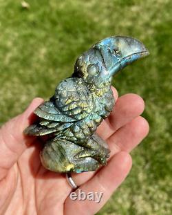 Labradorite Toucan, One of a Kind Hand Carved Labradorite Stone Toucan Sculpture