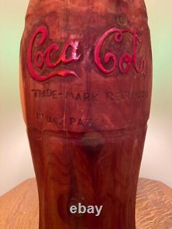 Large Carved Solid Wood Coca-Cola Soda Bottle Logo 29 Coke One of a kind Nice