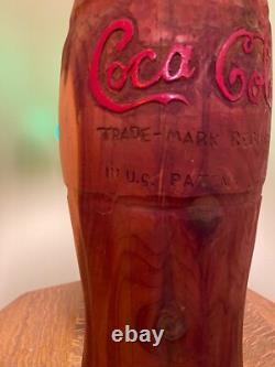 Large Carved Solid Wood Coca-Cola Soda Bottle Logo 29 Coke One of a kind Nice
