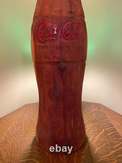 Large Carved Solid Wood Coca-Cola Soda Bottle Logo 29 Coke One of a kind Nice