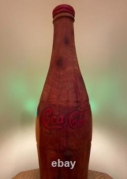 Large Carved Solid Wood Coca-Cola Soda Bottle Logo 29 Coke One of a kind Nice