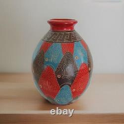Large One-of-a-Kind Handmade Signed 3 Color Vase Made in Nicaragua