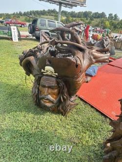 Large Teak Wood One of Kind Hand Carved Pirate Head Absolutely Stunning Piece