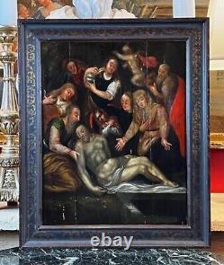 Late 17th Century German Baroque Oil on Wood Painting of Thirteenth Station