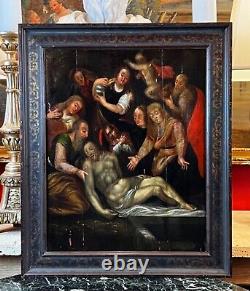 Late 17th Century German Baroque Oil on Wood Painting of Thirteenth Station