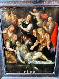 Late 17th Century German Baroque Oil on Wood Painting of Thirteenth Station