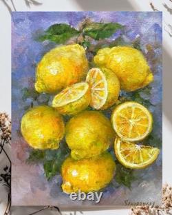 Lemons Still Life Original Oil Painting Fruit Kitchen Art 9.8x7.8in Meadow Art
