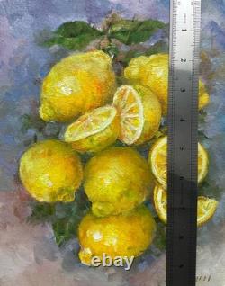 Lemons Still Life Original Oil Painting Fruit Kitchen Art 9.8x7.8in Meadow Art