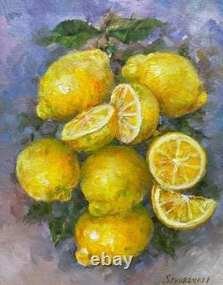 Lemons Still Life Original Oil Painting Fruit Kitchen Art 9.8x7.8in Meadow Art