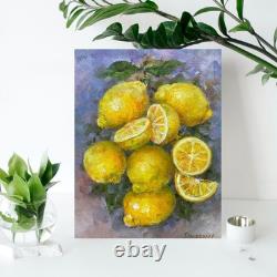 Lemons Still Life Original Oil Painting Fruit Kitchen Art 9.8x7.8in Meadow Art