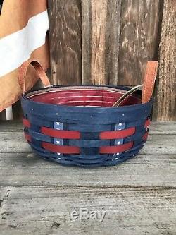Longaberger Custom Darning Basket One Of A Kind Red, White Blue Stars
