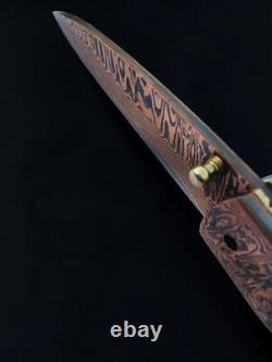 Luxury Copper Damascus Folding Knife-Handmade Cu Mai Pocket Knife, Razor Sharp