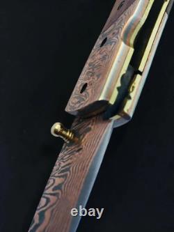 Luxury Copper Damascus Folding Knife-Handmade Cu Mai Pocket Knife, Razor Sharp