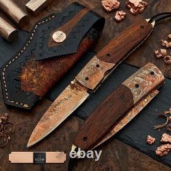 Luxury Copper Damascus Folding Knife-Handmade Cu Mai Pocket Knife, Razor Sharp