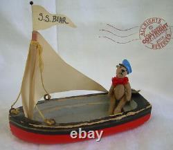 MINIATURE artist TEDDY sailor + his boat ROOSEVELT BEAR CO 1986 Cathy Peterson