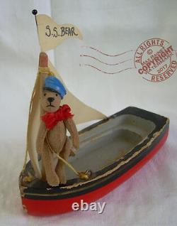 MINIATURE artist TEDDY sailor + his boat ROOSEVELT BEAR CO 1986 Cathy Peterson