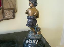 Maitland Smith Cast Brass Boy Fishing on Stone Base One of A Kind 1059-137