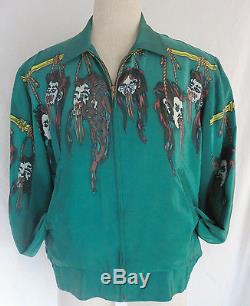 Mens Hand Painted Shrunken Heads Bomber Jacket (One of a Kind) Size XL