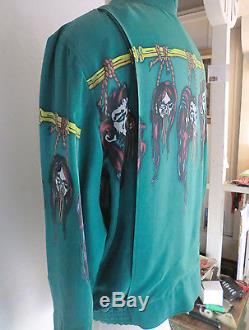 Mens Hand Painted Shrunken Heads Bomber Jacket (One of a Kind) Size XL