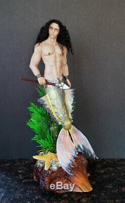 Merman male mermaid fantasy fairy One of a kind Polymer clay figurine