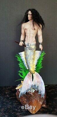 Merman male mermaid fantasy fairy One of a kind Polymer clay figurine