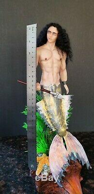 Merman male mermaid fantasy fairy One of a kind Polymer clay figurine