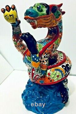 Mexican Talavera Animal Pottery Dragon Figure Folk Art 14 Rare One of a Kind