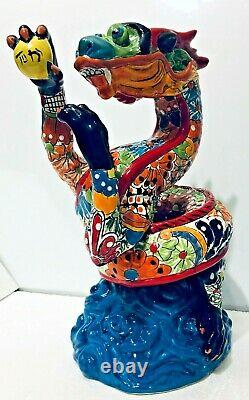 Mexican Talavera Animal Pottery Dragon Figure Folk Art 14 Rare One of a Kind