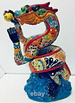 Mexican Talavera Animal Pottery Dragon Figure Folk Art 14 Rare One of a Kind