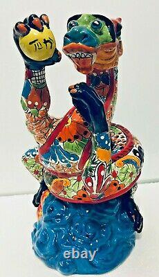 Mexican Talavera Animal Pottery Dragon Figure Folk Art 14 Rare One of a Kind