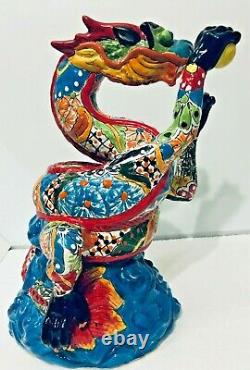 Mexican Talavera Animal Pottery Dragon Figure Folk Art 14 Rare One of a Kind