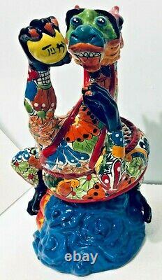 Mexican Talavera Animal Pottery Dragon Figure Folk Art 14 Rare One of a Kind