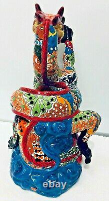 Mexican Talavera Animal Pottery Dragon Figure Folk Art 14 Rare One of a Kind